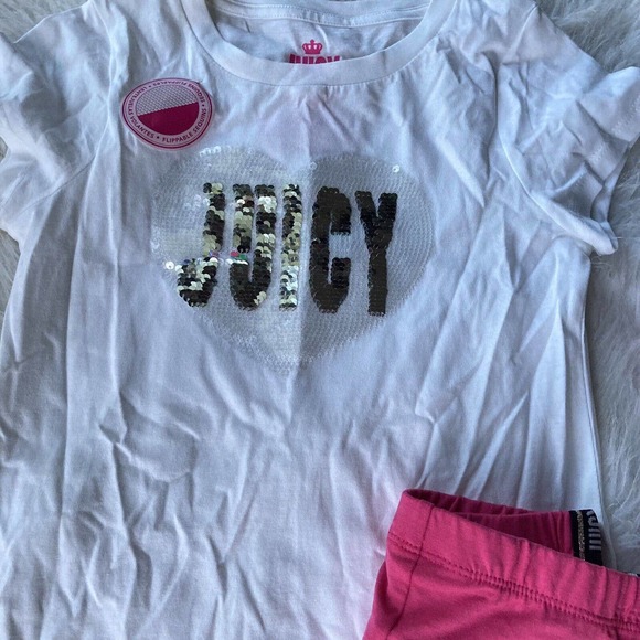 Juice Couture Girls Size 7/8 Small Outfit White Pink Sequins Shirt Pants School - Picture 3 of 7